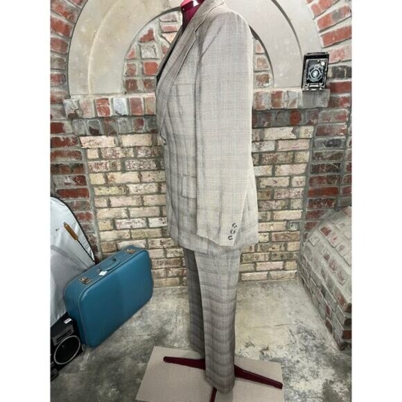 suit 3 piece plaid black brown red 1980s - Picture 14 of 16